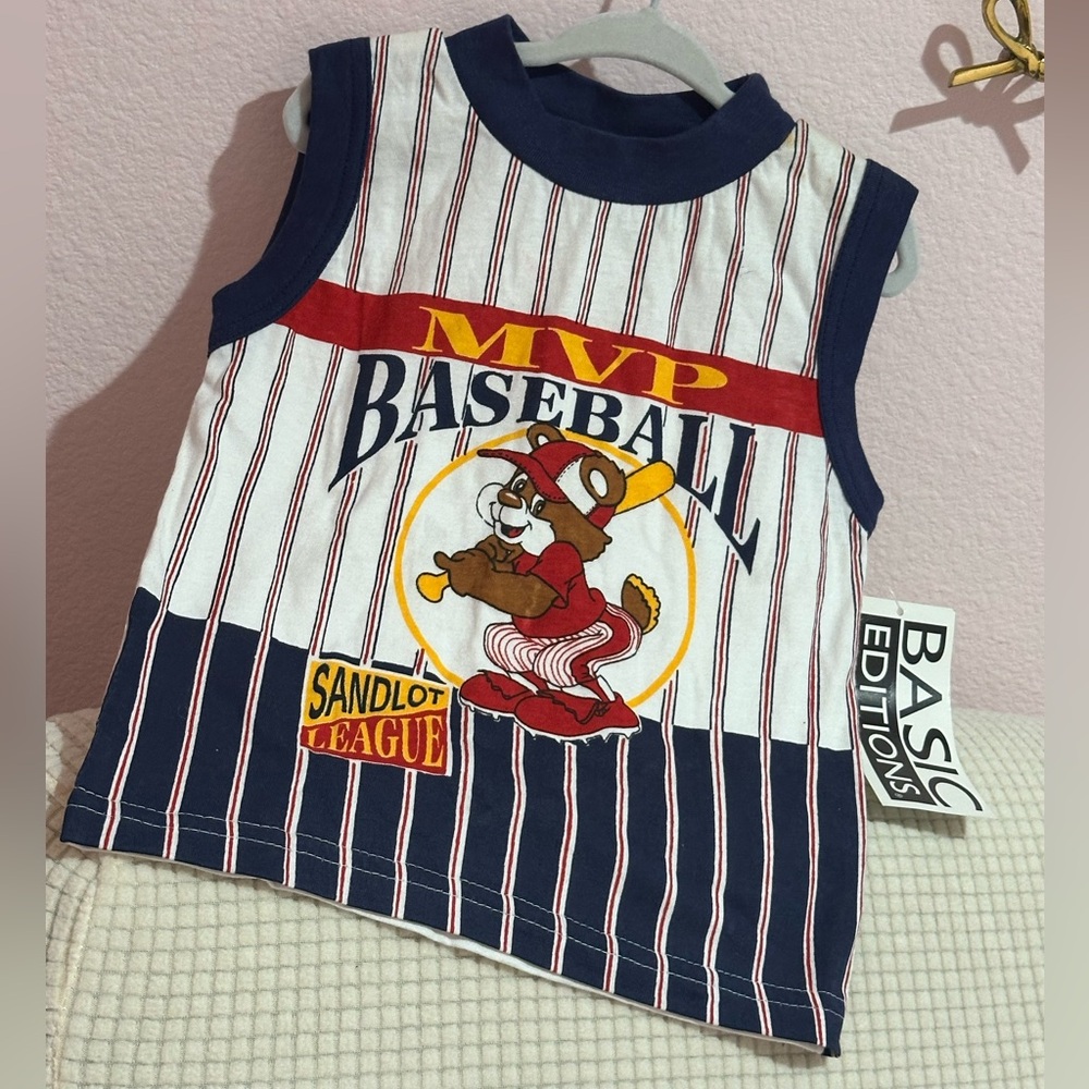 Basic Editions Kids Baseball Tank Top - Navy and Red